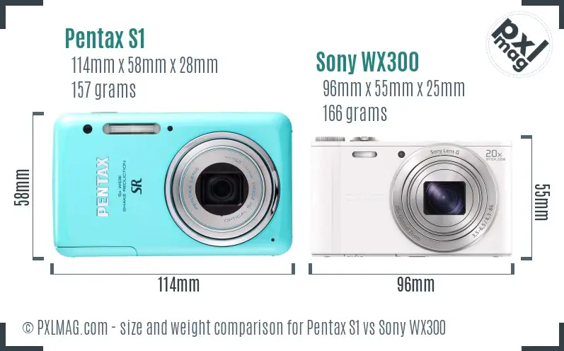 Pentax S1 vs Sony WX300 size comparison