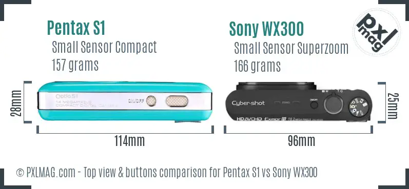 Pentax S1 vs Sony WX300 top view buttons comparison