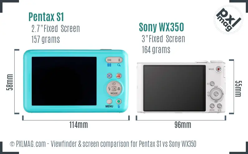 Pentax S1 vs Sony WX350 Screen and Viewfinder comparison