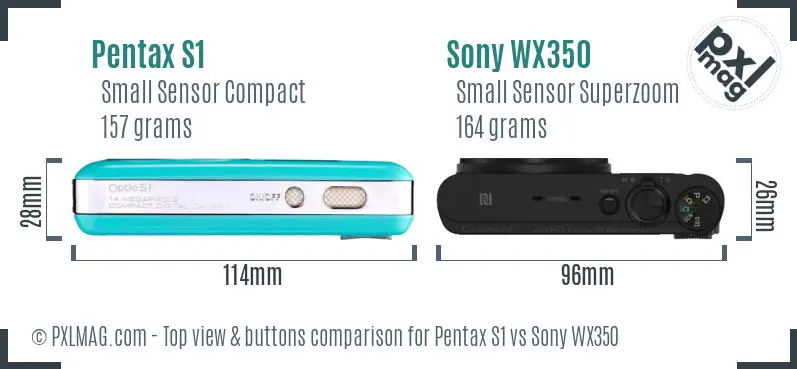 Pentax S1 vs Sony WX350 top view buttons comparison