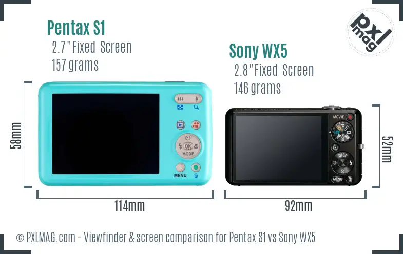 Pentax S1 vs Sony WX5 Screen and Viewfinder comparison