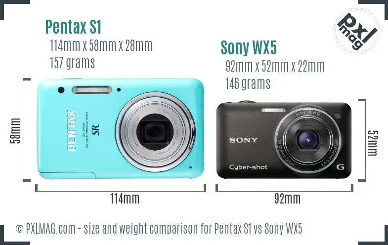 Pentax S1 vs Sony WX5 size comparison