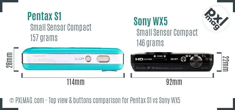 Pentax S1 vs Sony WX5 top view buttons comparison