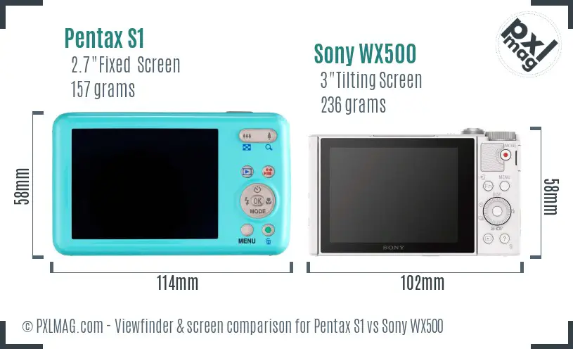 Pentax S1 vs Sony WX500 Screen and Viewfinder comparison