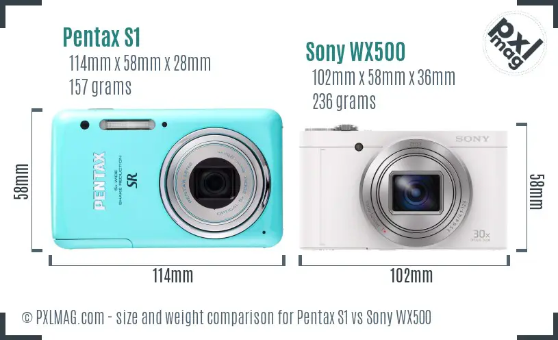 Pentax S1 vs Sony WX500 size comparison
