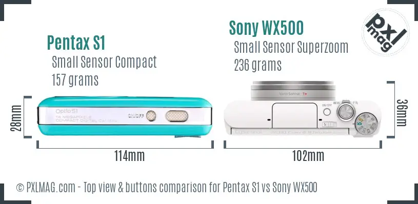 Pentax S1 vs Sony WX500 top view buttons comparison