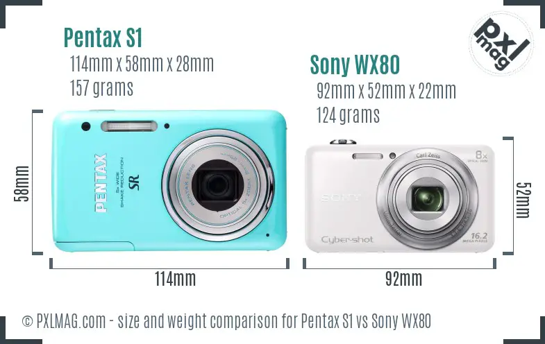 Pentax S1 vs Sony WX80 size comparison