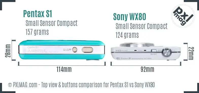 Pentax S1 vs Sony WX80 top view buttons comparison