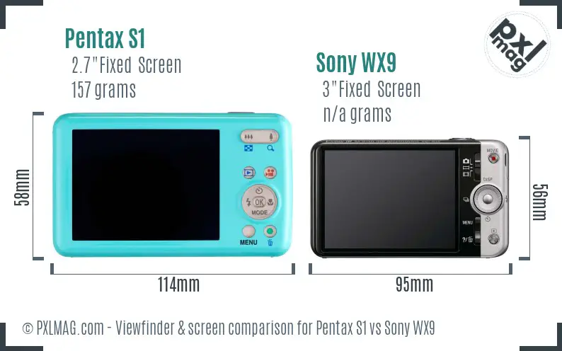 Pentax S1 vs Sony WX9 Screen and Viewfinder comparison