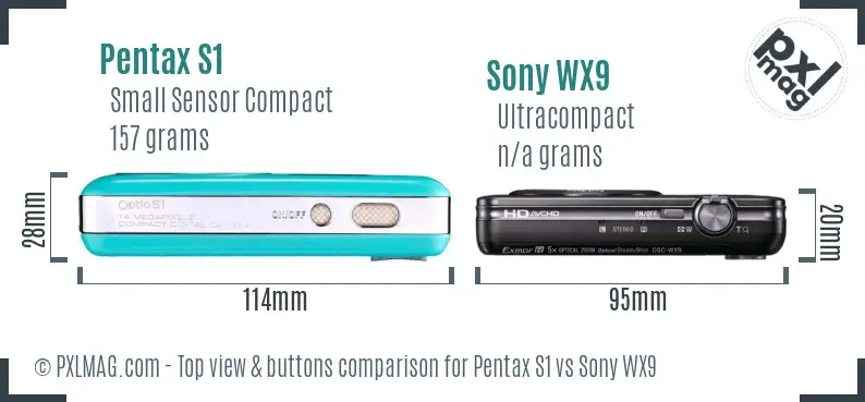 Pentax S1 vs Sony WX9 top view buttons comparison