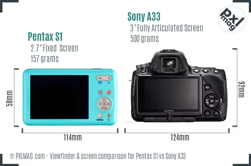Pentax S1 vs Sony A33 Screen and Viewfinder comparison Pentax S1 vs Sony A33 Screen and Viewfinder comparison