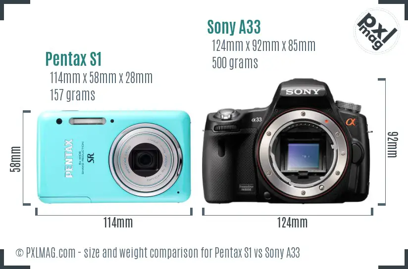 Pentax S1 vs Sony A33 size comparison Pentax S1 vs Sony A33 size comparison