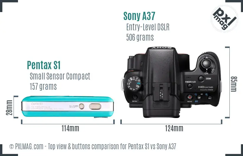 Pentax S1 vs Sony A37 top view buttons comparison