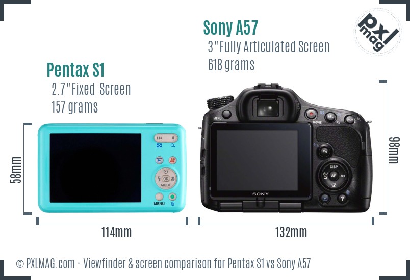 Pentax S1 vs Sony A57 Screen and Viewfinder comparison