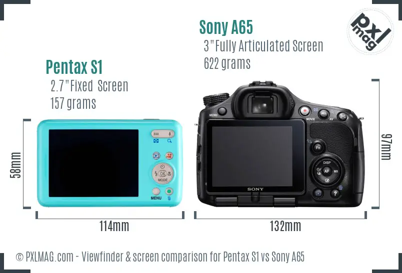 Pentax S1 vs Sony A65 Screen and Viewfinder comparison Pentax S1 vs Sony A65 Screen and Viewfinder comparison