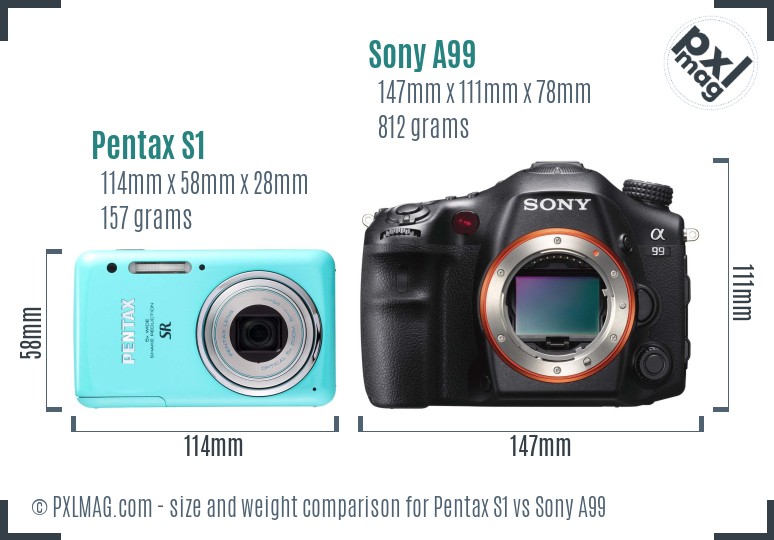 Pentax S1 vs Sony A99 size comparison