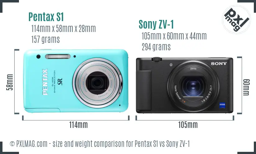 Pentax S1 vs Sony ZV-1 size comparison