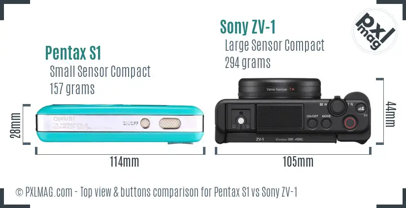 Pentax S1 vs Sony ZV-1 top view buttons comparison