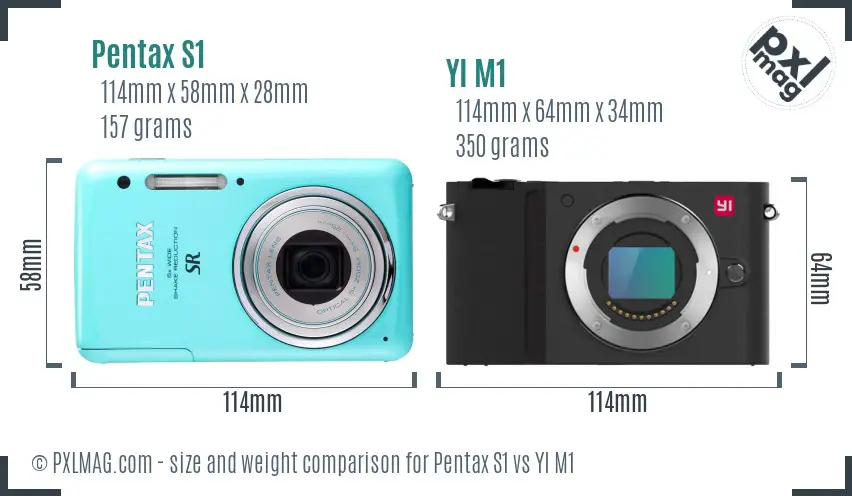 Pentax S1 vs YI M1 size comparison