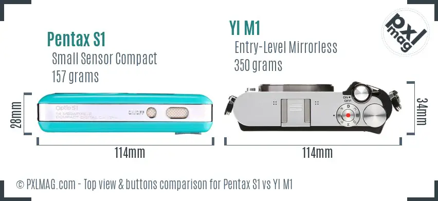 Pentax S1 vs YI M1 top view buttons comparison