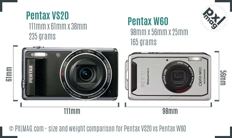 Pentax VS20 vs Pentax W60 size comparison