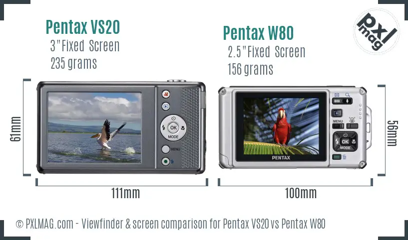 Pentax VS20 vs Pentax W80 Screen and Viewfinder comparison