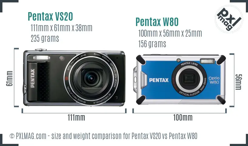 Pentax VS20 vs Pentax W80 size comparison