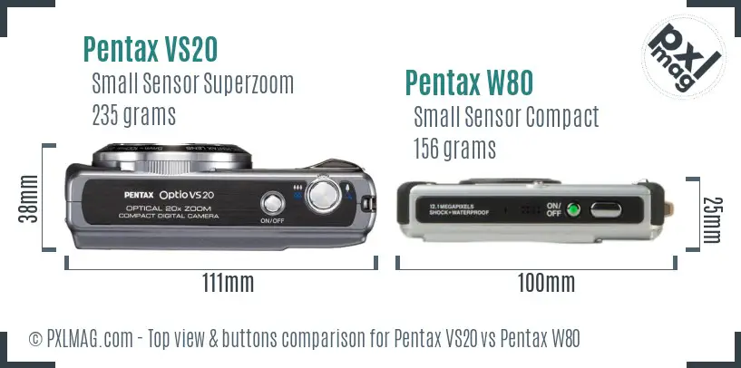 Pentax VS20 vs Pentax W80 top view buttons comparison