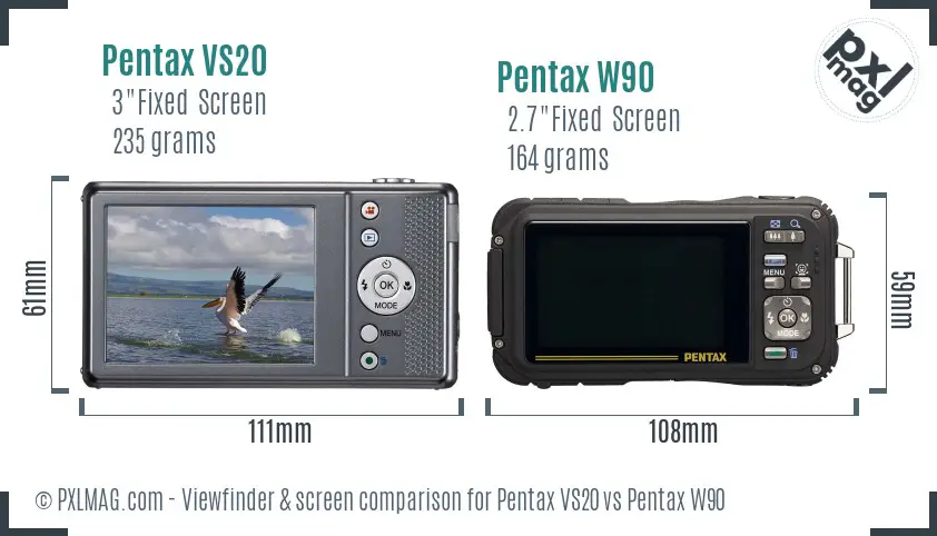 Pentax VS20 vs Pentax W90 Screen and Viewfinder comparison