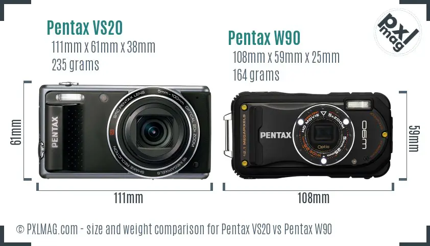 Pentax VS20 vs Pentax W90 size comparison