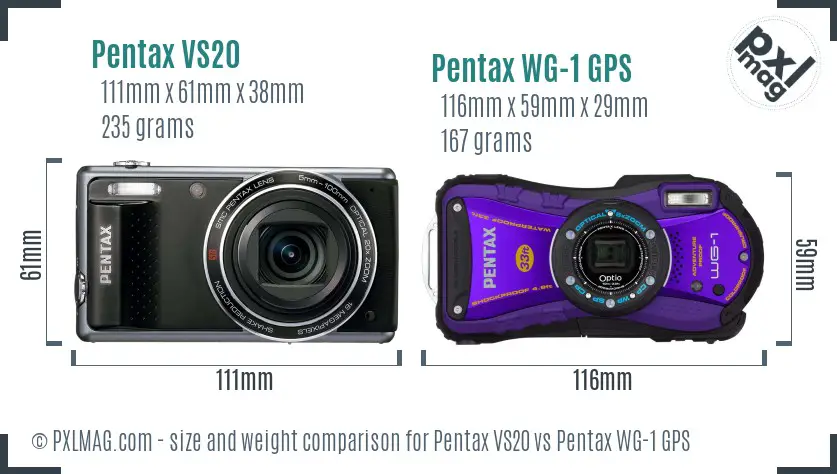 Pentax VS20 vs Pentax WG-1 GPS size comparison