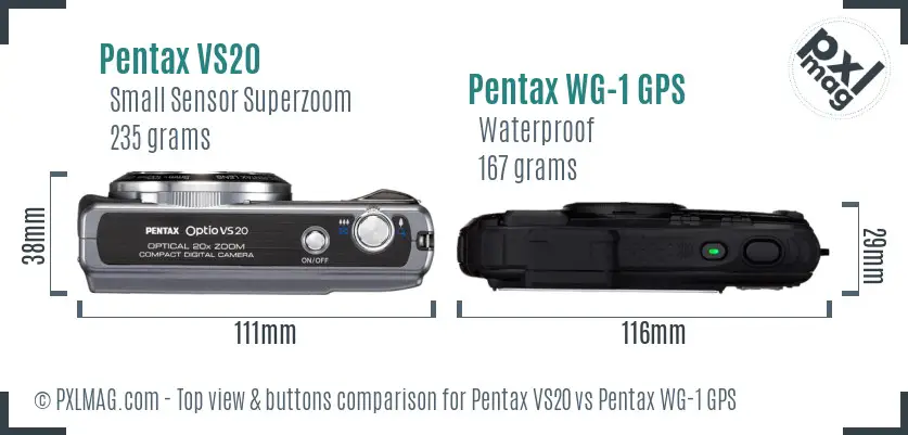 Pentax VS20 vs Pentax WG-1 GPS top view buttons comparison