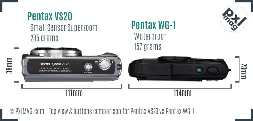 Pentax VS20 vs Pentax WG-1 top view buttons comparison