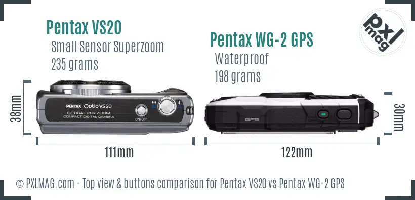 Pentax VS20 vs Pentax WG-2 GPS top view buttons comparison