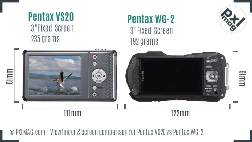 Pentax VS20 vs Pentax WG-2 Screen and Viewfinder comparison