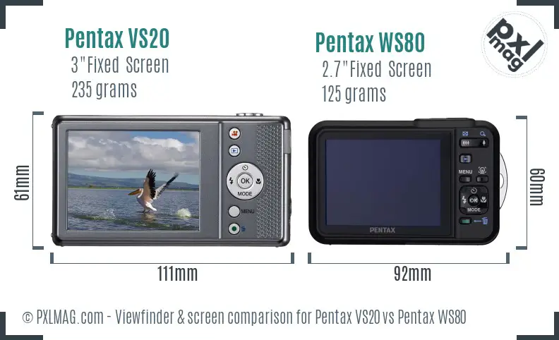 Pentax VS20 vs Pentax WS80 Screen and Viewfinder comparison
