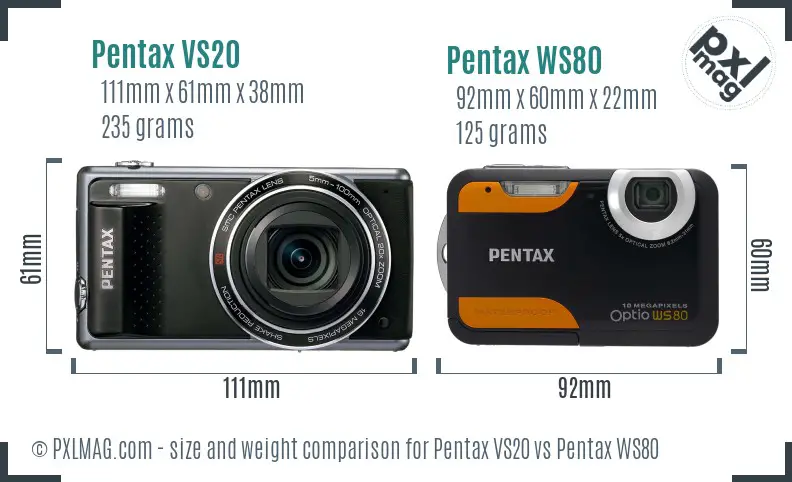 Pentax VS20 vs Pentax WS80 size comparison