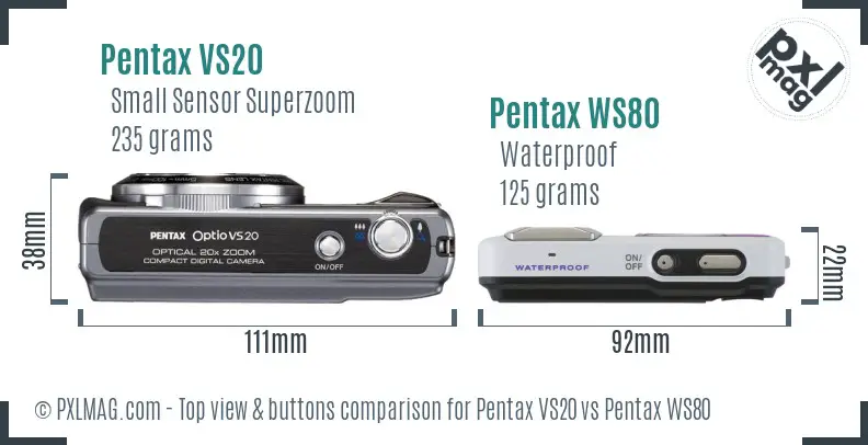 Pentax VS20 vs Pentax WS80 top view buttons comparison