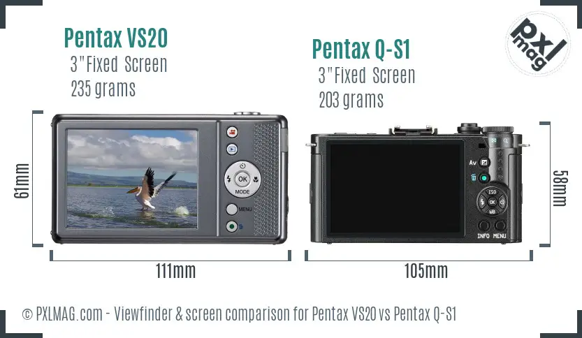 Pentax VS20 vs Pentax Q-S1 Screen and Viewfinder comparison