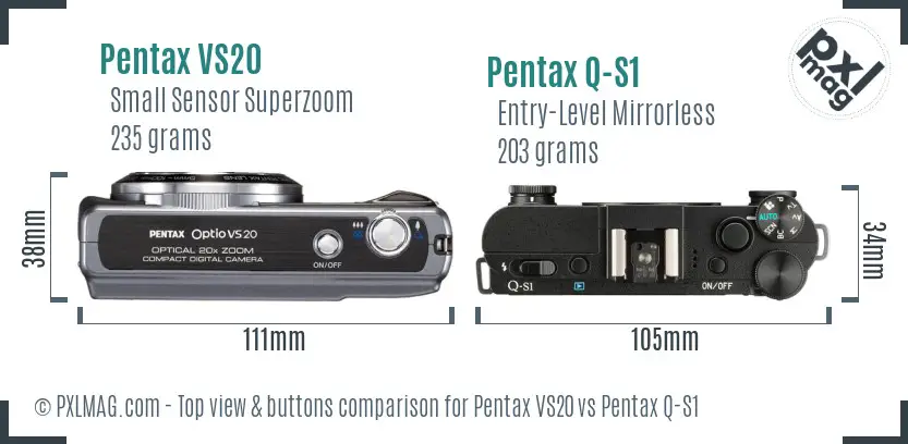 Pentax VS20 vs Pentax Q-S1 top view buttons comparison