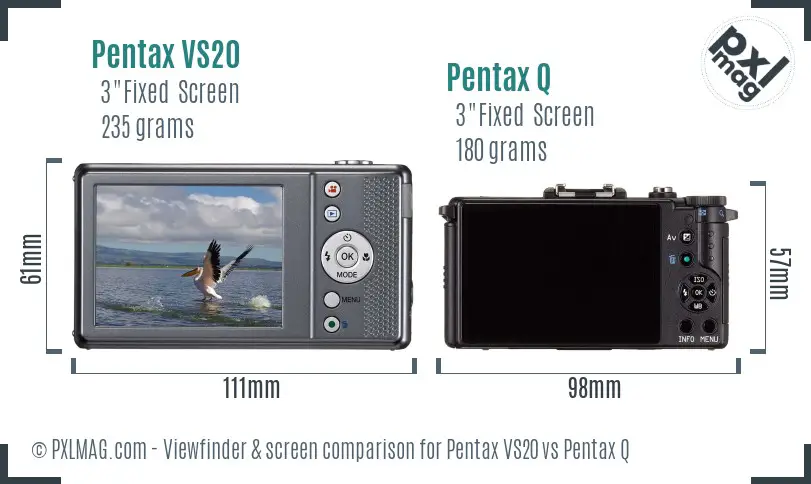 Pentax VS20 vs Pentax Q Screen and Viewfinder comparison