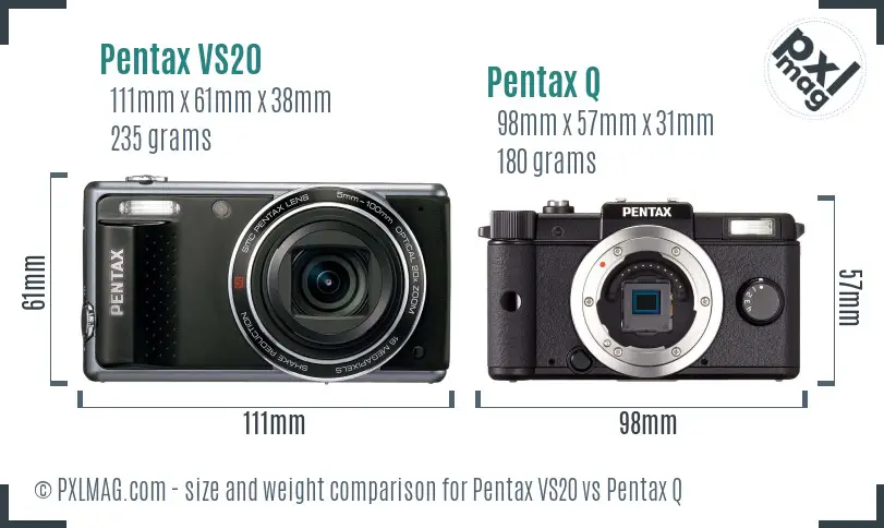 Pentax VS20 vs Pentax Q size comparison
