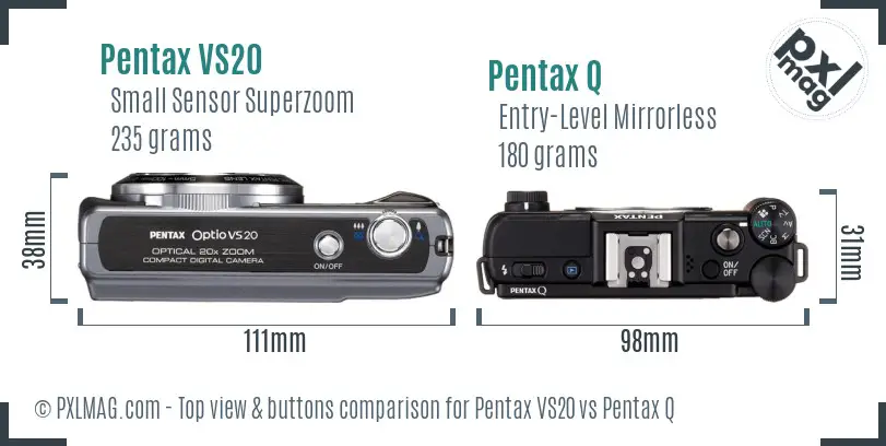 Pentax VS20 vs Pentax Q top view buttons comparison
