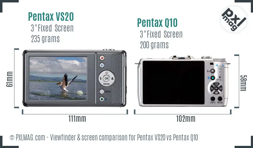 Pentax VS20 vs Pentax Q10 Screen and Viewfinder comparison