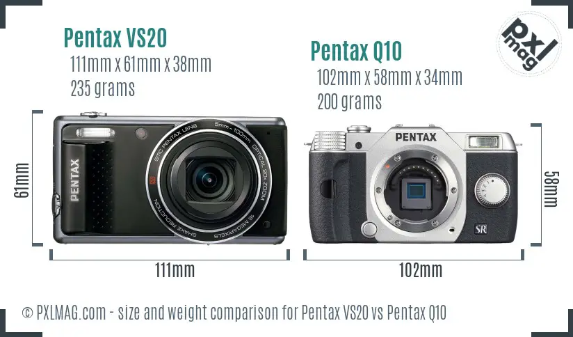 Pentax VS20 vs Pentax Q10 size comparison