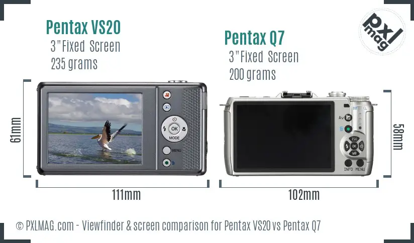 Pentax VS20 vs Pentax Q7 Screen and Viewfinder comparison