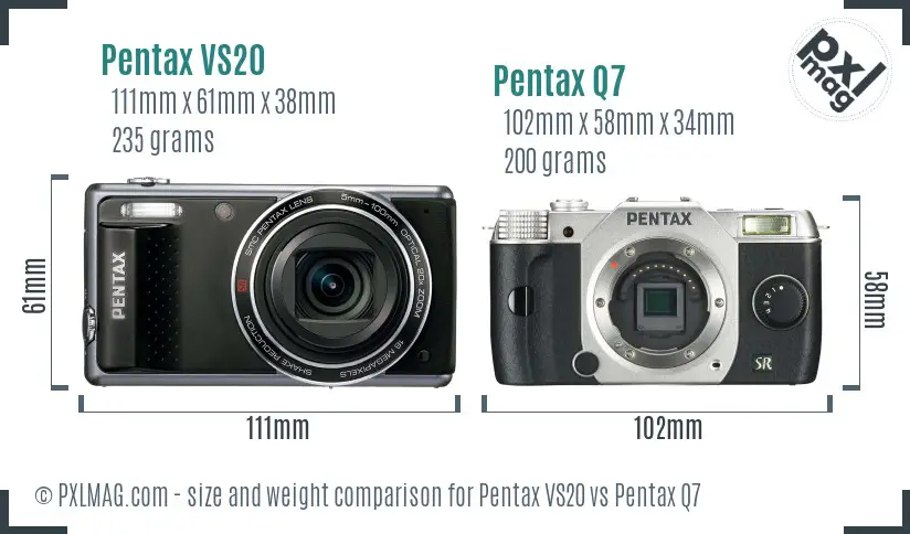 Pentax VS20 vs Pentax Q7 size comparison