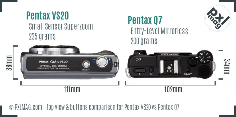 Pentax VS20 vs Pentax Q7 top view buttons comparison