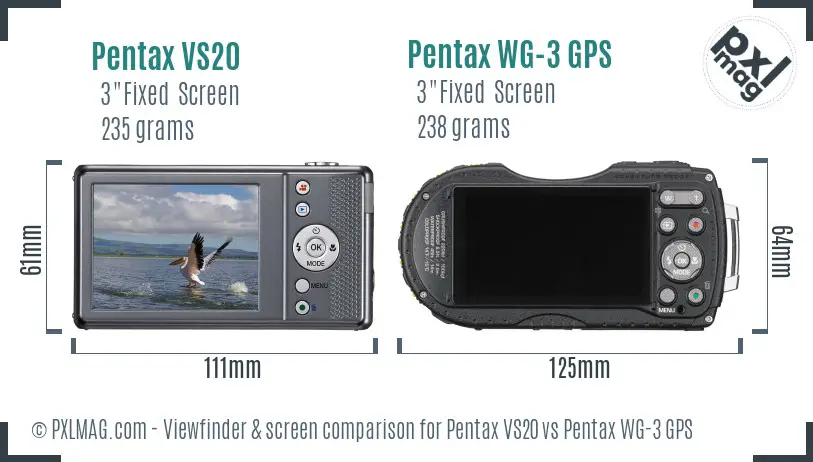 Pentax VS20 vs Pentax WG-3 GPS Screen and Viewfinder comparison