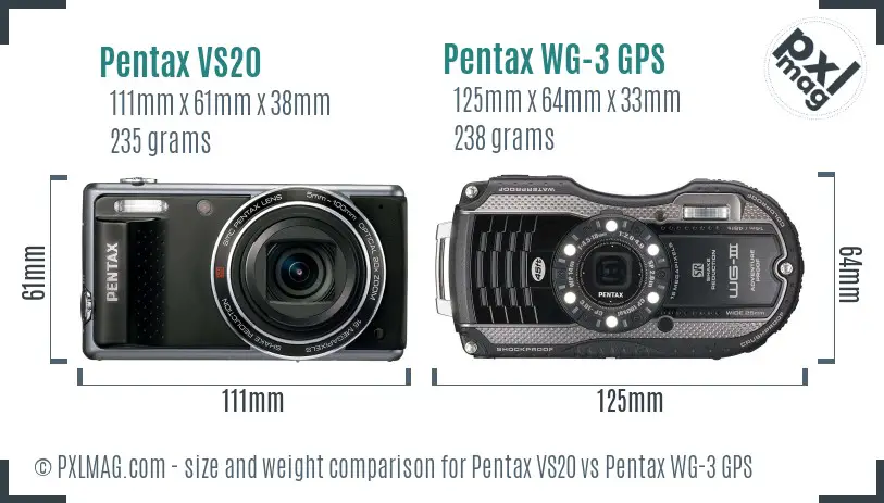 Pentax VS20 vs Pentax WG-3 GPS size comparison